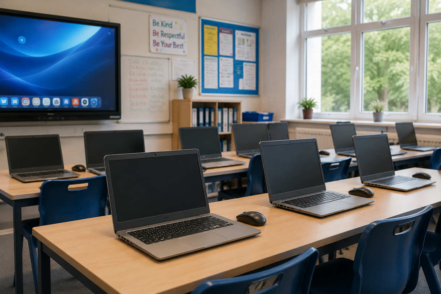 Classroom laptops, books or learning equipment