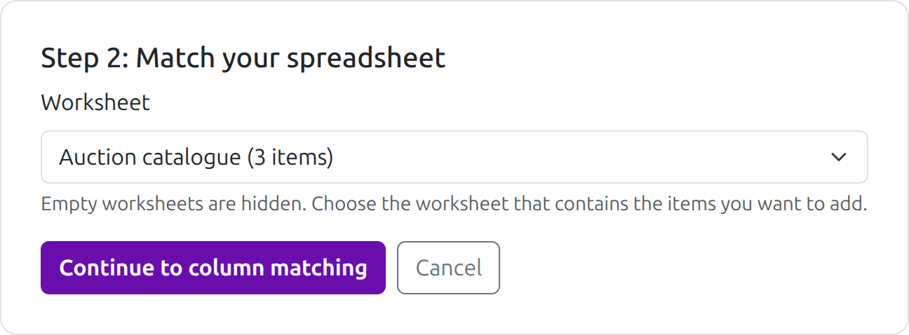 Choosing the Auction catalogue worksheet from a spreadsheet with multiple usable sheets